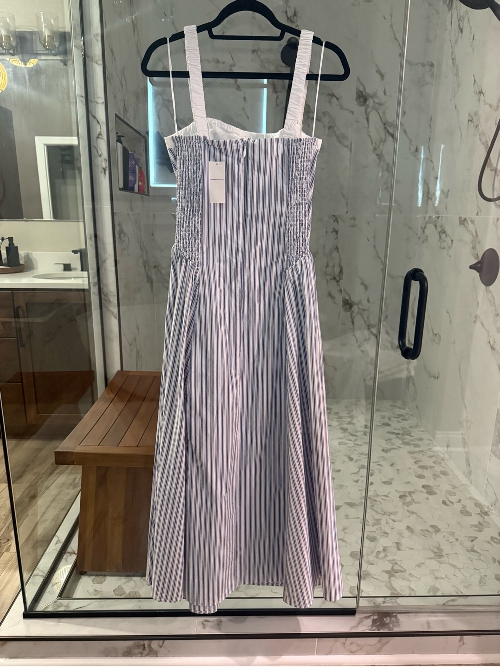 Abercrombie 100% Cotton Ruched Neckline Dipped Waist Midi Dress - Picture 4 of 6